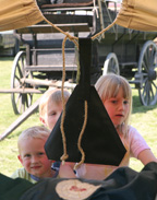 Kids inspect a wagon
