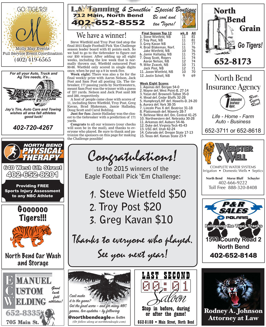 2015 Football Contest winners