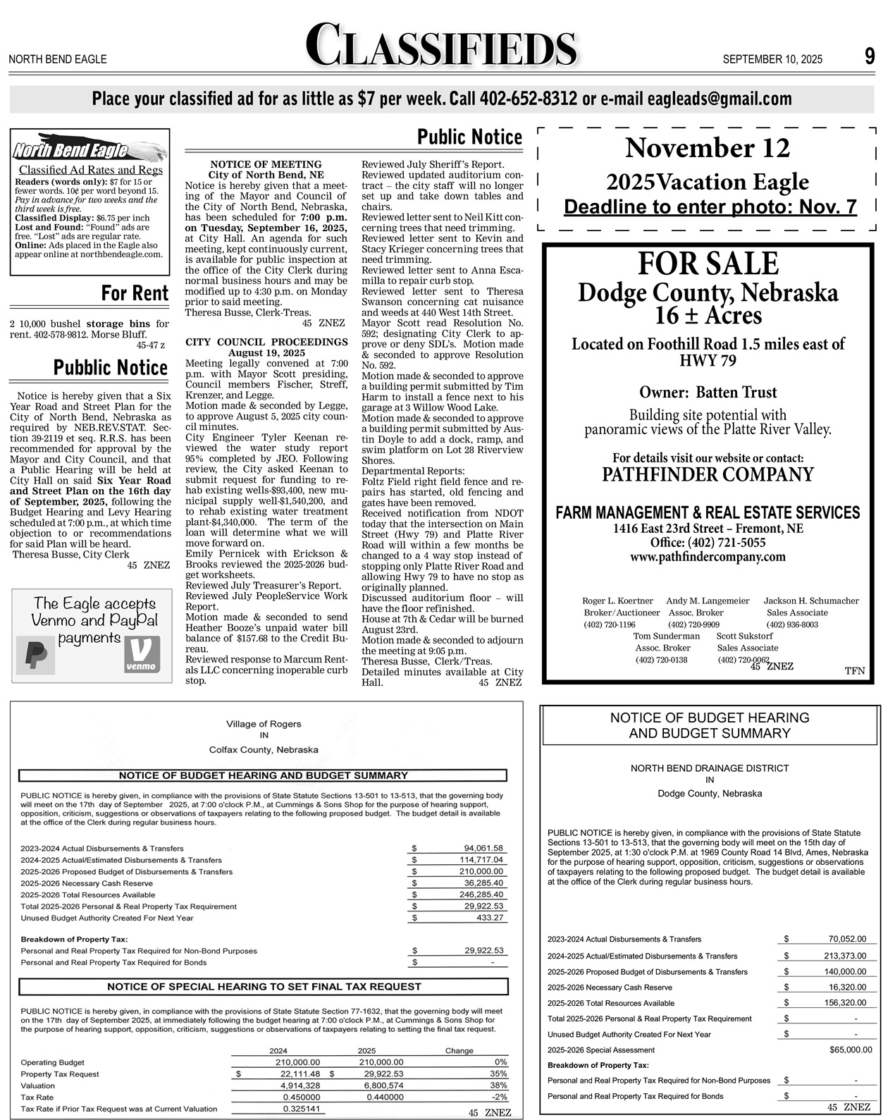 North Bend Eagle Classified Ads